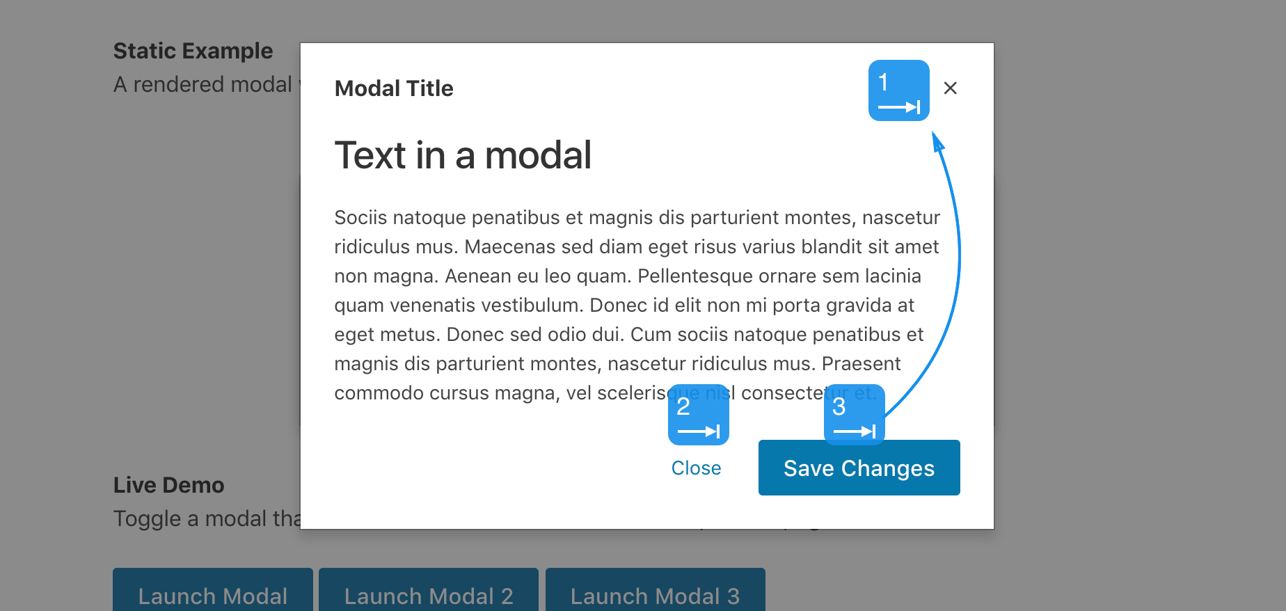 Example of modal covering content